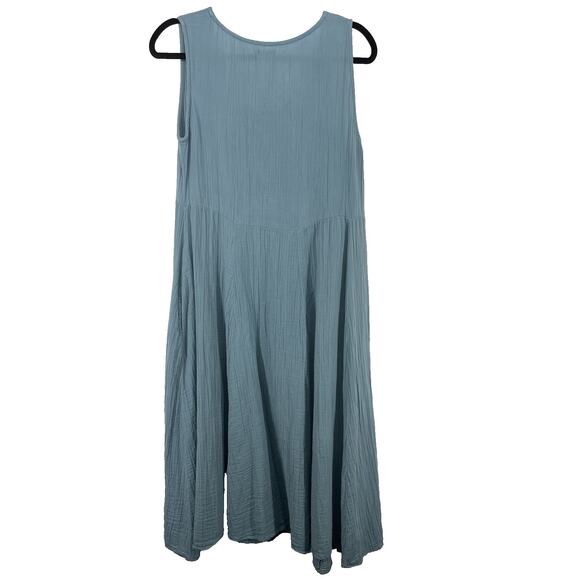 Tulip Size S Gauze Midi Dress Sleeveless Pockets Blue Scoop Neck Solid Cotton - Picture 6 of 9